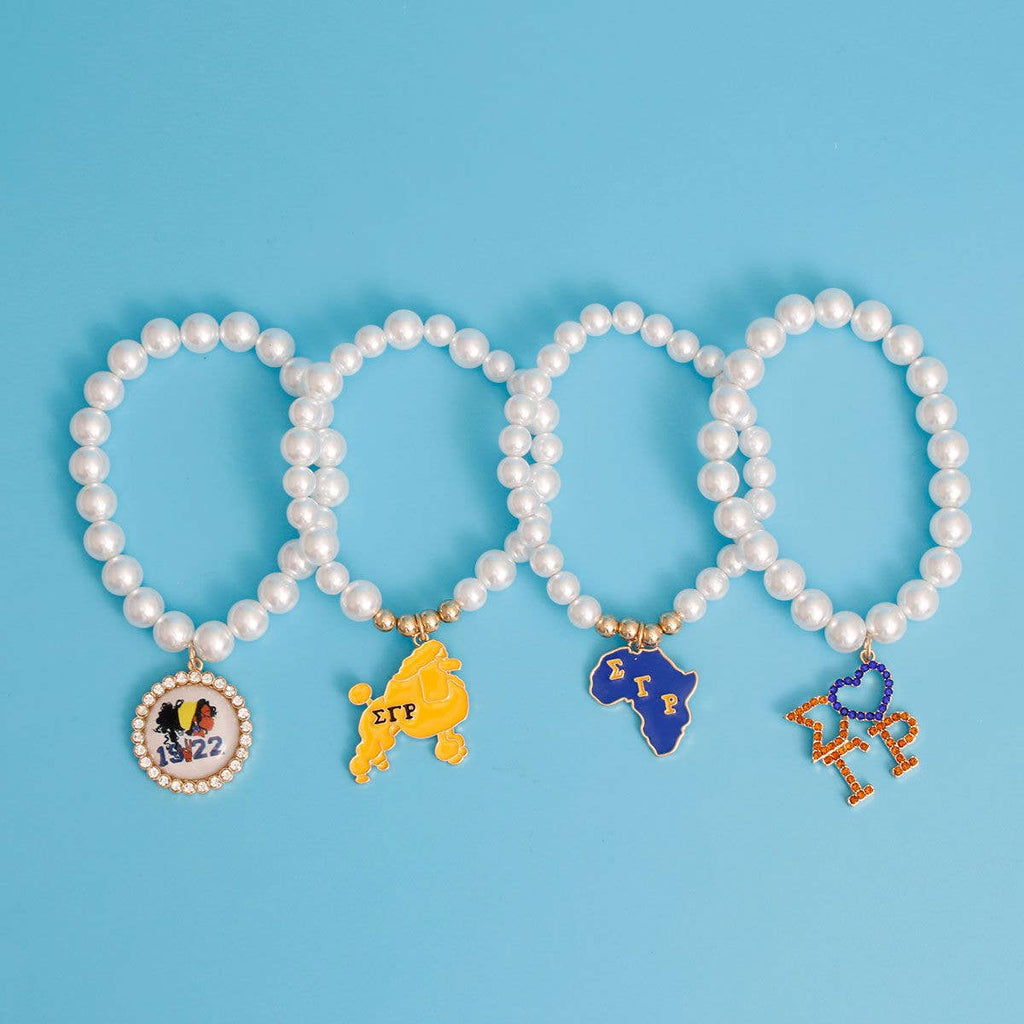 Sigma Gamma Rho Inspired Blue Gold Cream Pearl Sorority Set: Stretch to Fit / Cream / Gold