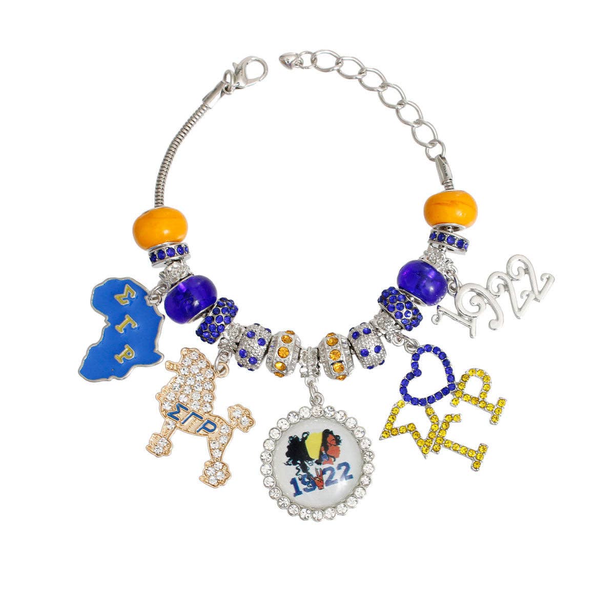 Sigma Gamma Rho Inspired Blue Gold Sorority Charm Bracelet